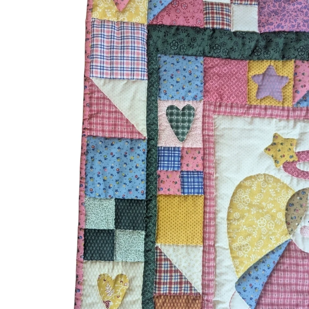 Country Nursery Sweet puffy Patchwork Angel/Hearts/Stars Crib Quilt Multicolor